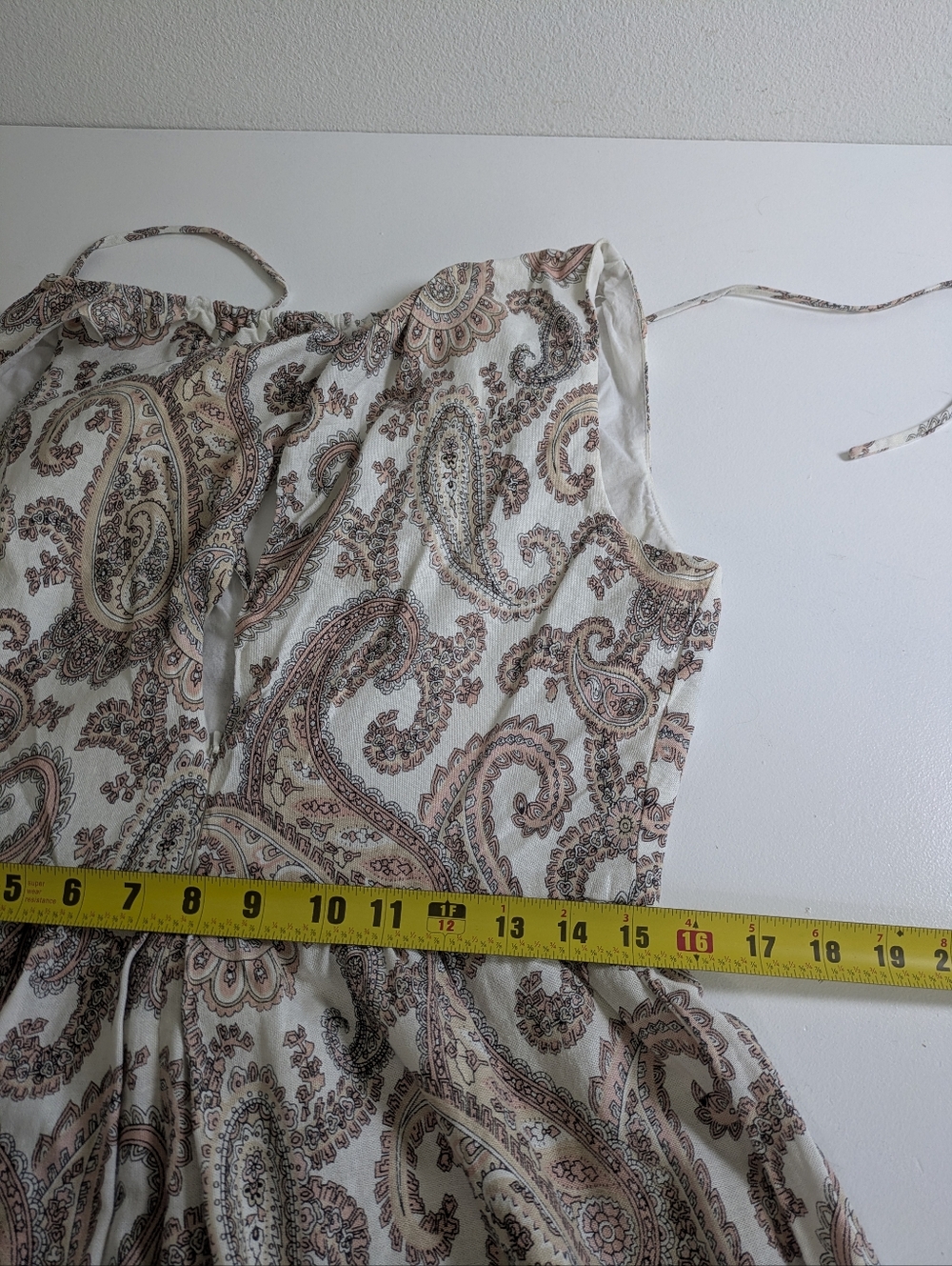 Bardot Paisley Sleeveless Extra Wide Leg Linen Dress Jumpsuit Tan White Sz S EUC - Picture 14 of 16